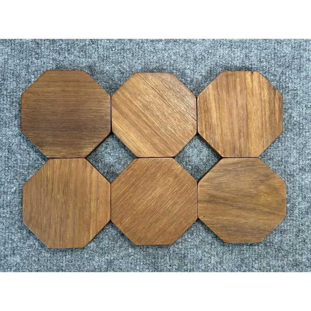 Vintage KALMAR Teak Wood‎ WOODEN COASTER  CADDY Set Of 6  HEXAGON SHAPE